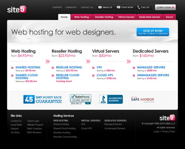 Site5 Web Hosting screenshot