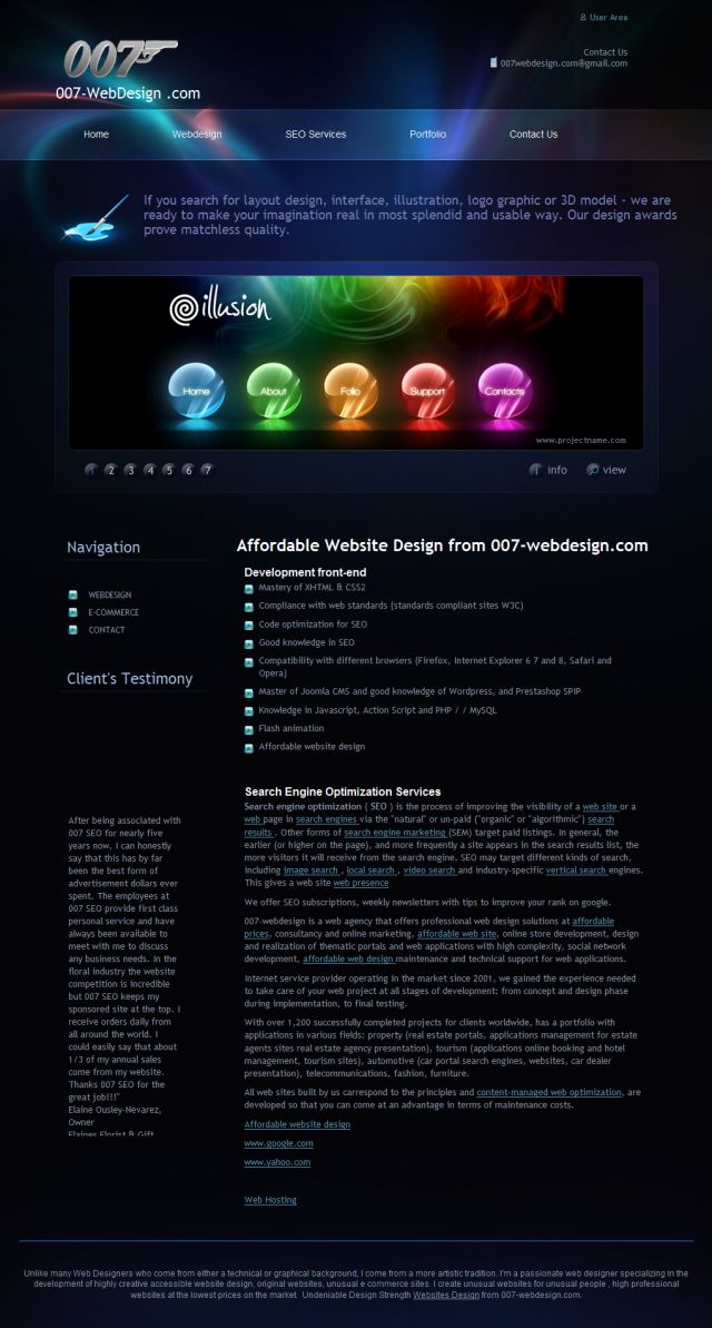 007 web site design screenshot