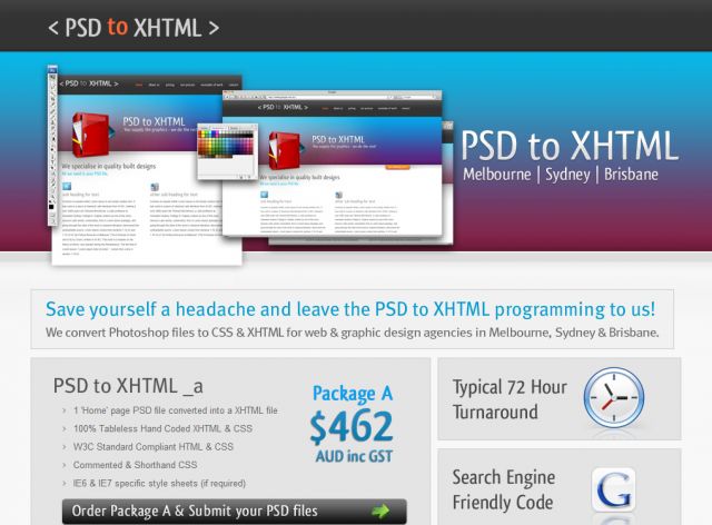 PSD to XHTML screenshot