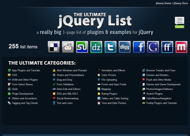The Ultimate jQuery List screenshot