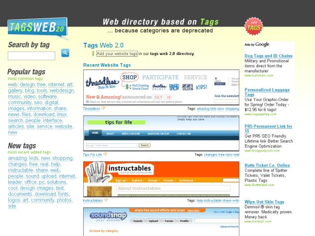 Tags Web 2.0 screenshot